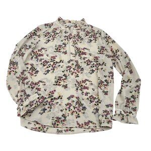 Carolina Belle Floral‎ Long Sleeve Blouse L/G White Purple Pink Polyester